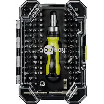 Goobay 100 dalių atsuktuvų antgalių rinkinys su 1/4 inch šešiakampiais S2 plieno antgaliais ir magnetiniu antgalių laikikliu 77844