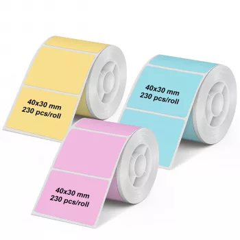 Olympia 6323 universalios tiesioginio terminio spausdinimo etiketės, 40 x 30 mm, popierinės, įvairiaspalvės (rožinė, mėlyna, geltona), 3 ritinėliai