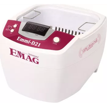 Emag EMMI-D21 ultragarsinis valymo aparatas su šildymu, 2 L talpa, 160 x 90 x 50 mm, 80 W ultragarso galia, skaitmeninis laikmatis ir temperatūros valdymas, plastikinis korpusas