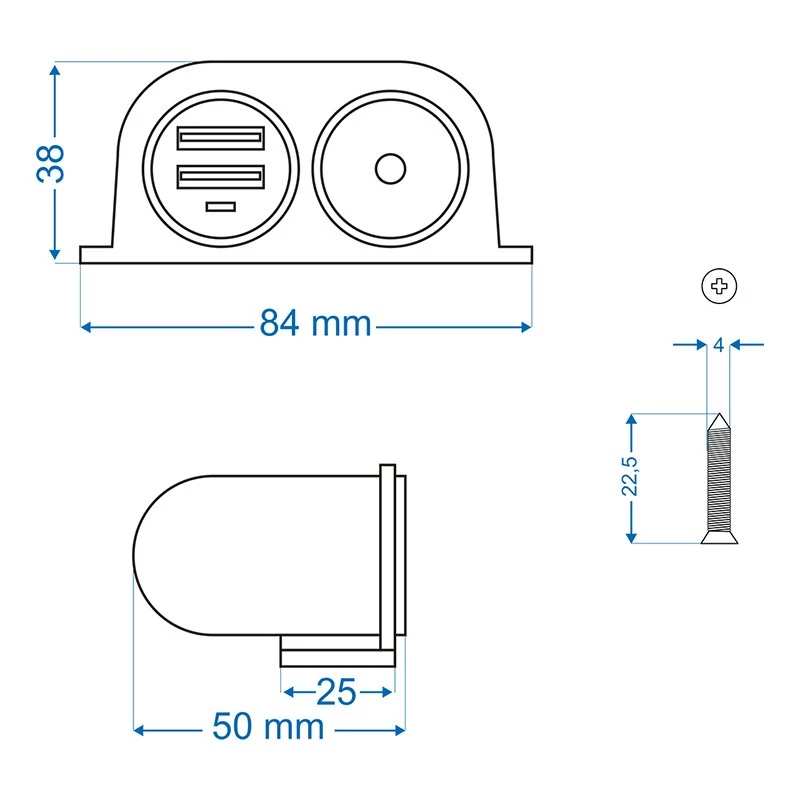 IWH 12/24V transporto priemonės maitinimo lizdas su 2 USB prievadais, bendra 4.2A išėjimo galia (019010)