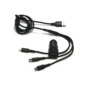IWH dvigubas USB automobilinis įkroviklis 3-in-1 12/24V 3,4A juodas (19061)