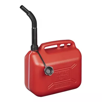 IWH 087695 10 L raudonas HDPE kuro kanistras su lanksčiu snapeliu ir apsauga nuo vaikų