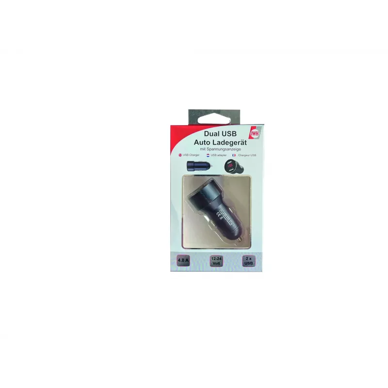 IWH dvigubas USB automobilinis įkroviklis su įtampos ekranu 4.8A (019062)