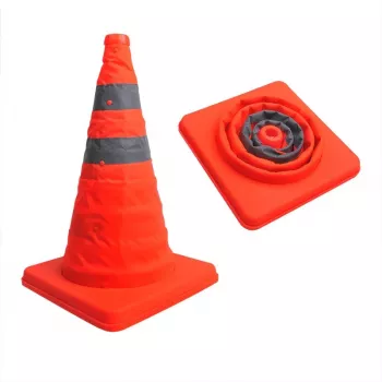 IWH 019209 kūgio formos įspėjamasis ženklas 30 cm, lankstus PVC su atspindinčiomis juostomis, oranžinis, universalus naudojimas transporto priemonėse