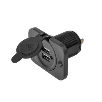 IWH USB dvigubas įleidžiamas lizdas 12/24V 2.1A 2x USB-A juodas 019006