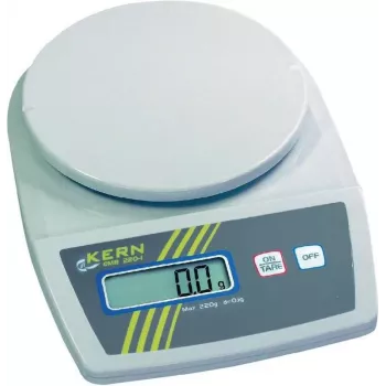 Kern EMB 2200-0 nešiojamos tiksliosios svarstyklės, 2,2 kg talpa, 1 g skaitymo tikslumas, maitinamos baterija arba tinklu