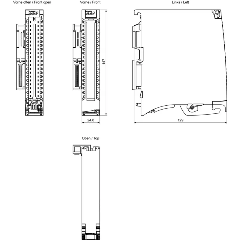 Siemens SIMATIC S7-1500 skaitmeninių išėjimų modulis DQ 32x24VDC/0.5A, 32 kanalai, sourcing (PNP), Push-in priekinis jungtis, diagnostika | 6ES75221BL100AA0
