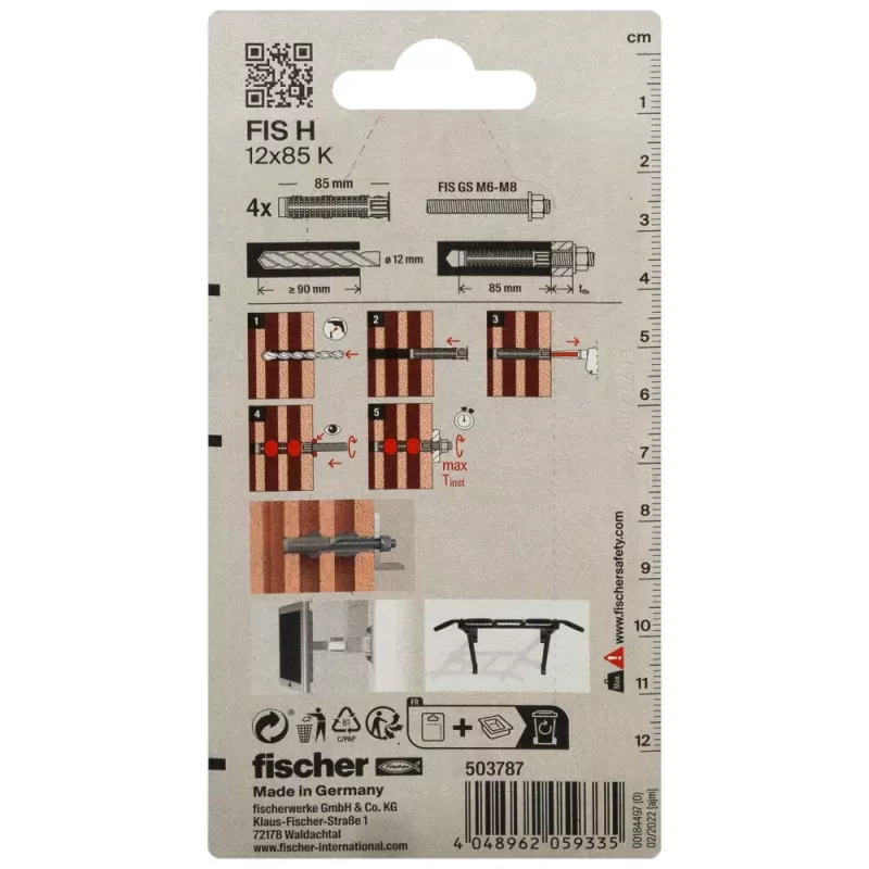 Fischer 503787 FIS H 12 x 85 K K NV įpurškiamojo inkarinio varžto įvorė 85 mm 12 mm 1 rinkinys