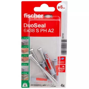 fischer DuoSeal 6 x 38 S PH TX A2 K NV sieninis kaištis su sandarinimu (4 vnt.) 557731