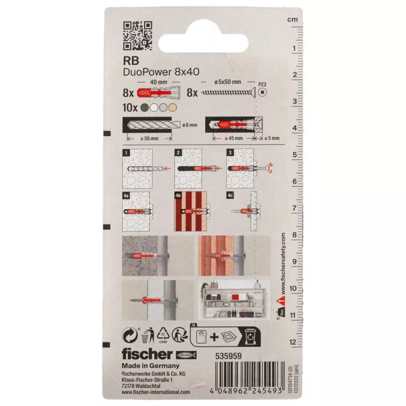Fischer 535959 DuoPower 8 x 40 RB K NV tvirtinimo rinkinys, 40 mm, 8 mm, 1 rinkinys
