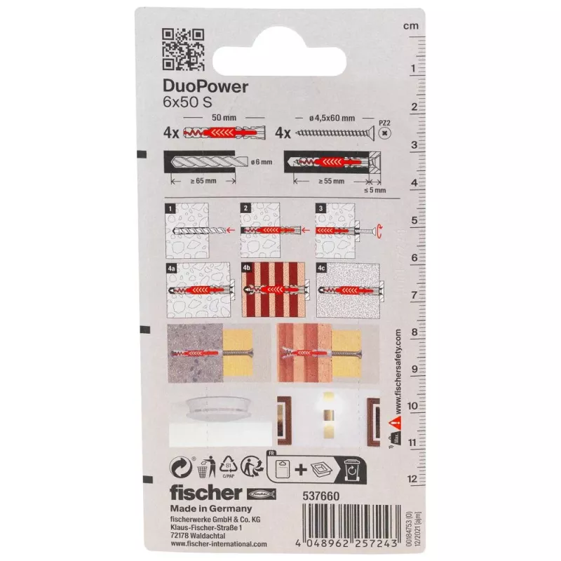 Fischer DuoPower 6 x 50 S K NV universalus kaištis su varžtu, 1 rinkinys (537660)