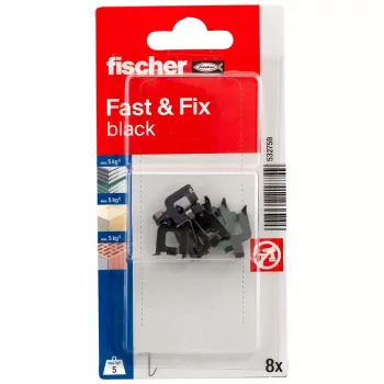 fischer Fast & Fix sieninis kabliukas K NV juodas (1 rinkinys) – lipnus, be gręžimo, daugkartinis