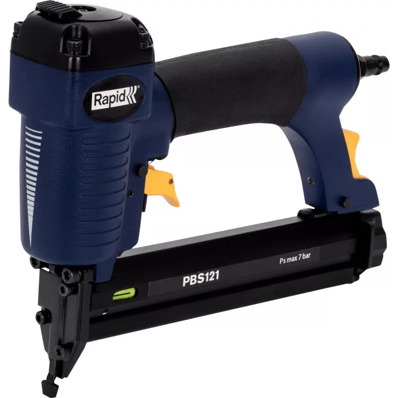 RAPID TOOLS Pneumatinis vinų kalimas ir segiklis PBS121 mėlynas/geltonas su dėklu, skirtas 606 tipo segtukams (12-30 mm) ir 8 tipo vinims 5000053
