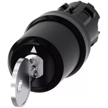 Siemens SIRIUS ACT raktinis jungiklis, 22 mm, 2 padėčių, fiksuojamas, 90°, juodas plastikinis priekinis žiedas, SSG10 raktas 3SU10005HJ010AA0