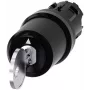 Siemens SIRIUS ACT raktinis jungiklis, 22 mm, 2 padėčių, fiksuojamas, 90°, juodas plastikinis priekinis žiedas, SSG10 raktas 3SU10005HJ010AA0