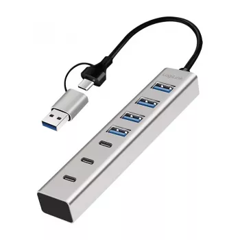 LogiLink USB 3.0 šakotuvas, 7 prievadų, 4x USB-A ir 3x USB-C, aliumininis korpusas