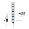 LogiLink USB 3.0 šakotuvas, 7 prievadų, 4x USB-A ir 3x USB-C, aliumininis korpusas