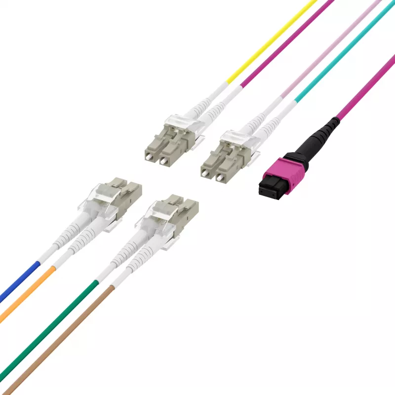 EFB Elektronik MPOF08LCOM4-10 MPO-PLUS (F) į LC magistralinis kabelis, OM4, 8 pluoštų, B tipo, LSZH, erika-violetinės spalvos, 10 m