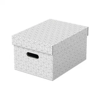 LEITZ 628282 Home Storage Box Medium, 3 vienetų rinkinys, baltos spalvos, 100% perdirbtas gofruotas kartonas, nuimamas dangtis, sukraunamos