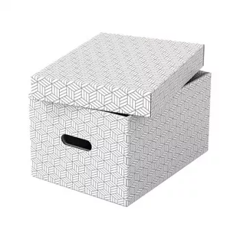 LEITZ 628282 Home Storage Box Medium, 3 vienetų rinkinys, baltos spalvos, 100% perdirbtas gofruotas kartonas, nuimamas dangtis, sukraunamos