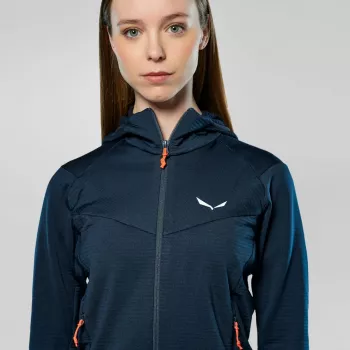 Salewa Puez Altavia PL HD moteriškas flisinis švarkas su visu užtrauktuku ir gobtuvu - Navy Blazer