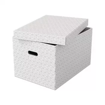 LEITZ Esselte Home L dėžė daiktams laikyti, 3 vnt. rinkinys, balta, 100% perdirbtas gofruotasis kartonas, nuimamas dangtis, sukraunama, 365 x 270 x 120 mm 628286