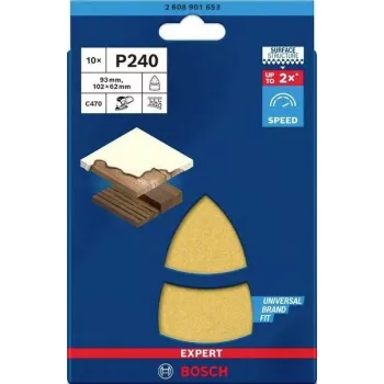 Bosch Accessories 2608901653 šlifavimo lapeliai multi-šlifuokliui, grūdėtumas 240, 93 x 102 mm, 10 vnt.