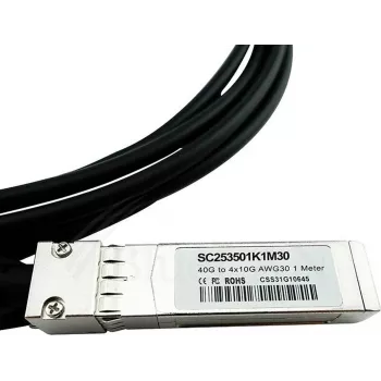 BlueLAN suderinamas H3C LSWM1QSTK4 pasyvus 40GBASE-CR4 QSFP+ į 4x10GBASE-CR SFP+ tiesioginio prijungimo breakout kabelis, 3m, AWG30 LSWM1QSTK4-BL