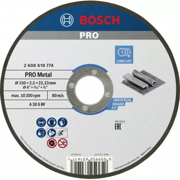 Bosch Standard for Metal pjovimo diskas 150 mm x 1,6 mm x 22,23 mm, tiesus, aliuminio oksidas, 1 vnt. 2608619774