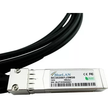 BlueLAN 10GBASE-CR Passive SFP+ to SFP+ Direct Attach Cable, 3m, AWG30, suderinamas su NVIDIA 980-9I68I-00J02A 980-9I68I-00J02A-BL