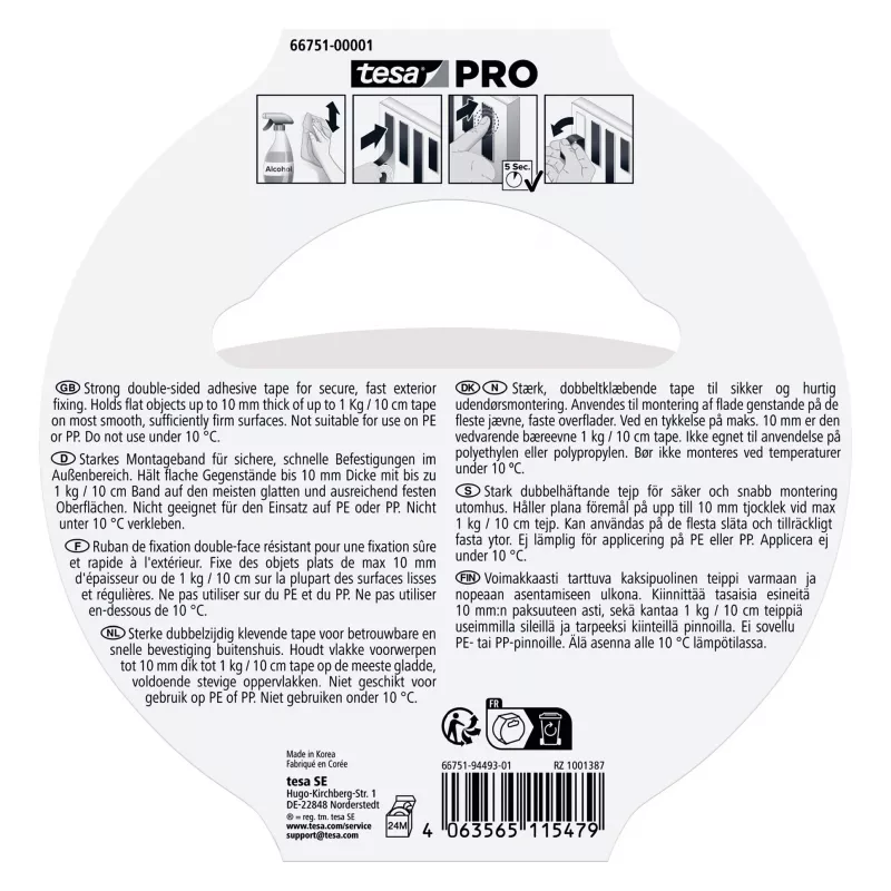 tesa Mounting PRO Outdoor 66751-00001-00 permatoma tvirtinimo juosta, 5 m x 19 mm, 1 ritinys