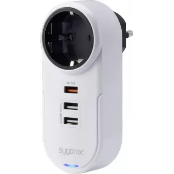 Sygonix SY-4512994 Schuko kištukinis adapteris su 2 USB įkrovimo prievadais, baltas