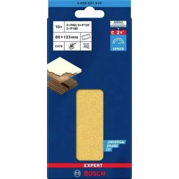 Bosch Accessories 2608901670 šlifavimo popieriaus rinkinys orbitiniams šlifuokliams, grūdėtumas 60, 120, 180, 133 mm x 80 mm, 15 vienetų