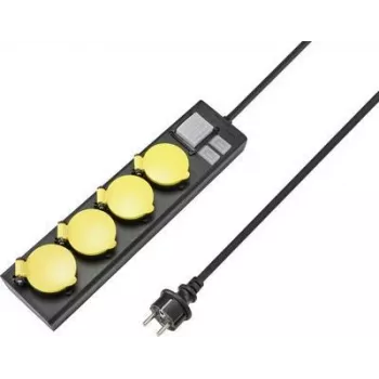 SYGONIX RF-4737806 elektros ilgintuvas su jungikliu, 6 Schuko lizdai, 1,5 m kabelis, juodas/geltonas