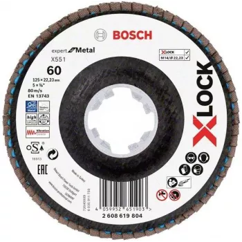 Bosch X-LOCK R780 Best for Inox 125 mm P60 šlifavimo diskas su žiedlapiais, cirkonio aliuminio oksidas, kūginis Type 29, 2608619804