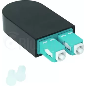 BLUELAN BlueOptics šviesolaidinis kilpos adapteris OM3 50/125µm daugiamodis SC/UPC dvigubas, akvamarino/turkio spalvos, keraminė įvorė, -40°C iki +85°C (BOLBSCOM3)