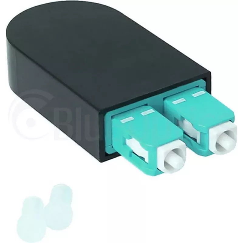 BLUELAN BlueOptics šviesolaidinis kilpos adapteris OM3 50/125µm daugiamodis SC/UPC dvigubas, akvamarino/turkio spalvos, keraminė įvorė, -40°C iki +85°C (BOLBSCOM3)