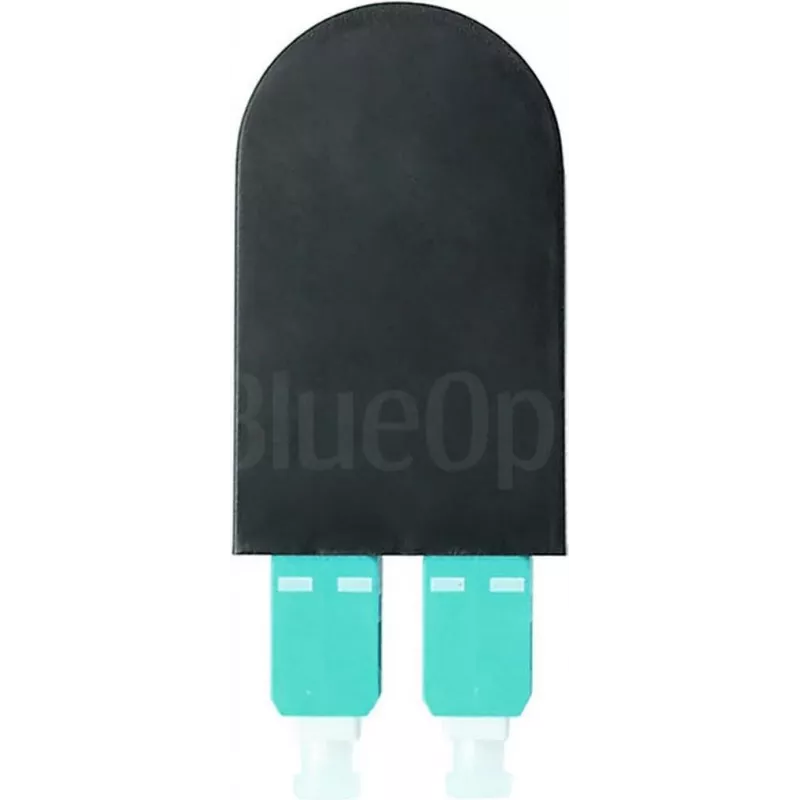 BLUELAN BlueOptics šviesolaidinis kilpos adapteris OM3 50/125µm daugiamodis SC/UPC dvigubas, akvamarino/turkio spalvos, keraminė įvorė, -40°C iki +85°C (BOLBSCOM3)