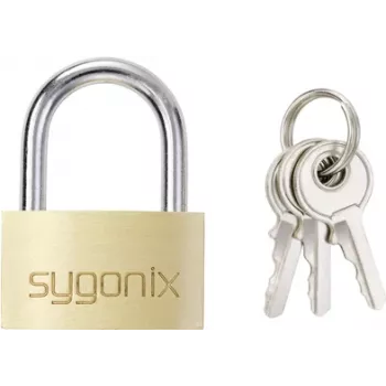 Sygonix SY-5045288 žalvarinė spyna 29,8 mm, skirtingi raktai, auksinė-geltona