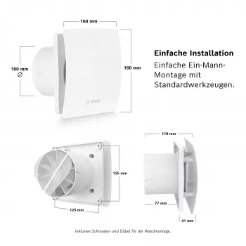 BOSCH F1500 DH 100 vonios ištraukiamasis ventiliatorius su išjungimo laiko intervalu DN 100 7738335626