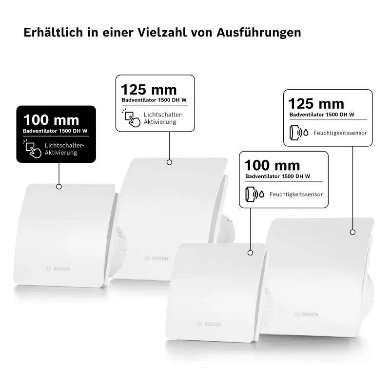BOSCH F1500 DH 100 vonios ištraukiamasis ventiliatorius su išjungimo laiko intervalu DN 100 7738335626