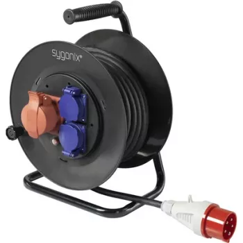 Sygonix SY-5806894 kabelio ritė 25 m CEE kištukas 16 A 5 polių IP44 juoda