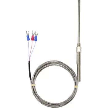 Sygonix M8 PT100 3 laidų temperatūros jutiklis, -50–300 °C, nerūdijantis plienas, IP67, 2 m silikoninis kabelis SY-6085070