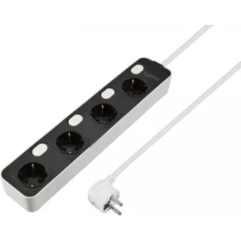 Sygonix SY-6118236 4 vietų elektros skirstytuvas su apšviestu jungikliu, Schuko, 1,5 m kabelis, juodas