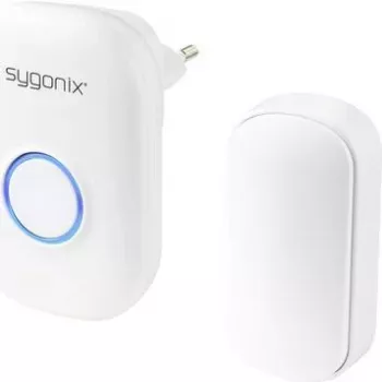 Sygonix SY-5225388 belaidis durų skambutis su žibintuvėliu, 433 MHz, 150 m nuotolis, 38 melodijos, baltas