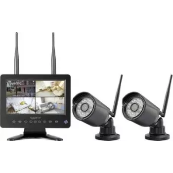 Sygonix belaidis vaizdo stebėjimo kamerų rinkinys su 2 kameromis, 1280 x 720 pikselių, 2,4 GHz, 7 colių monitoriumi, IP66, naktinio matymo funkcija, dvipusiu ryšiu, microSD iki 128 GB SY-6330454
