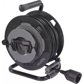 Sygonix SY-6618486 būgninis prailgintuvas su 4 Schuko lizdais, 25 m kabeliu, juodas