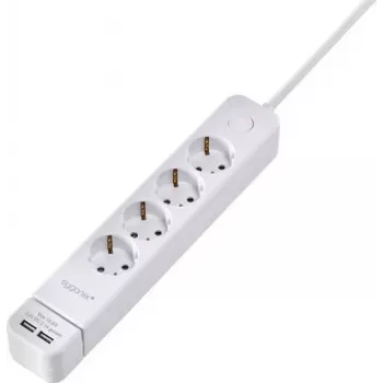 Sygonix SY-4535058 6 lizdų elektros skirstytuvas su apšviestu pagrindiniu jungikliu, 1,5 m kabelis, baltas
