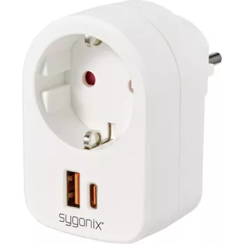 Sygonix SY-6713236 elektros lizdo adapteris su 2 USB prievadais, Type F, 3680 W, baltas