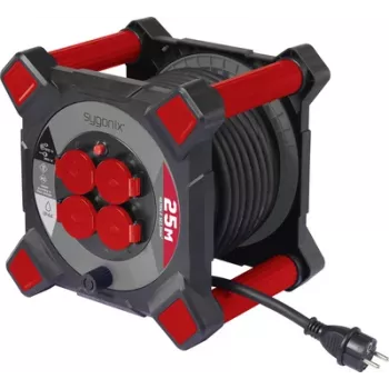 Sygonix SY-10236123 kabelio ritė 25 m, 4 lizdai Schuko, juoda